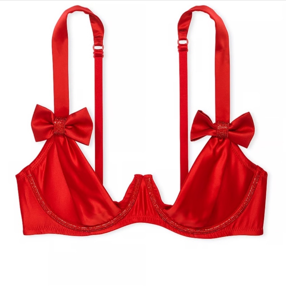 Victoria’s secret Elegant Red satin Women's Bra with Bow Accents size XL/XXL